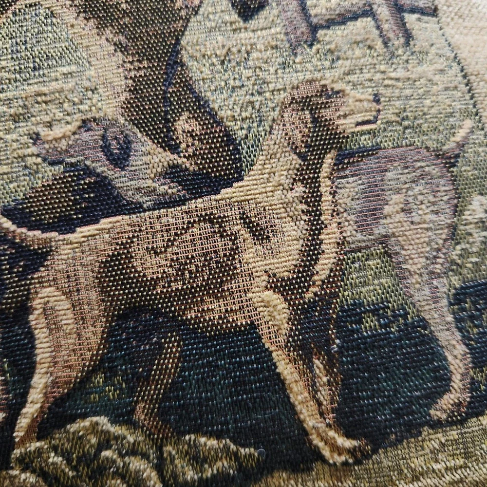 Ashford Court Vtg Set of 2 Equestrian Fox Hunt Tapestry Pillows Hounds Horses